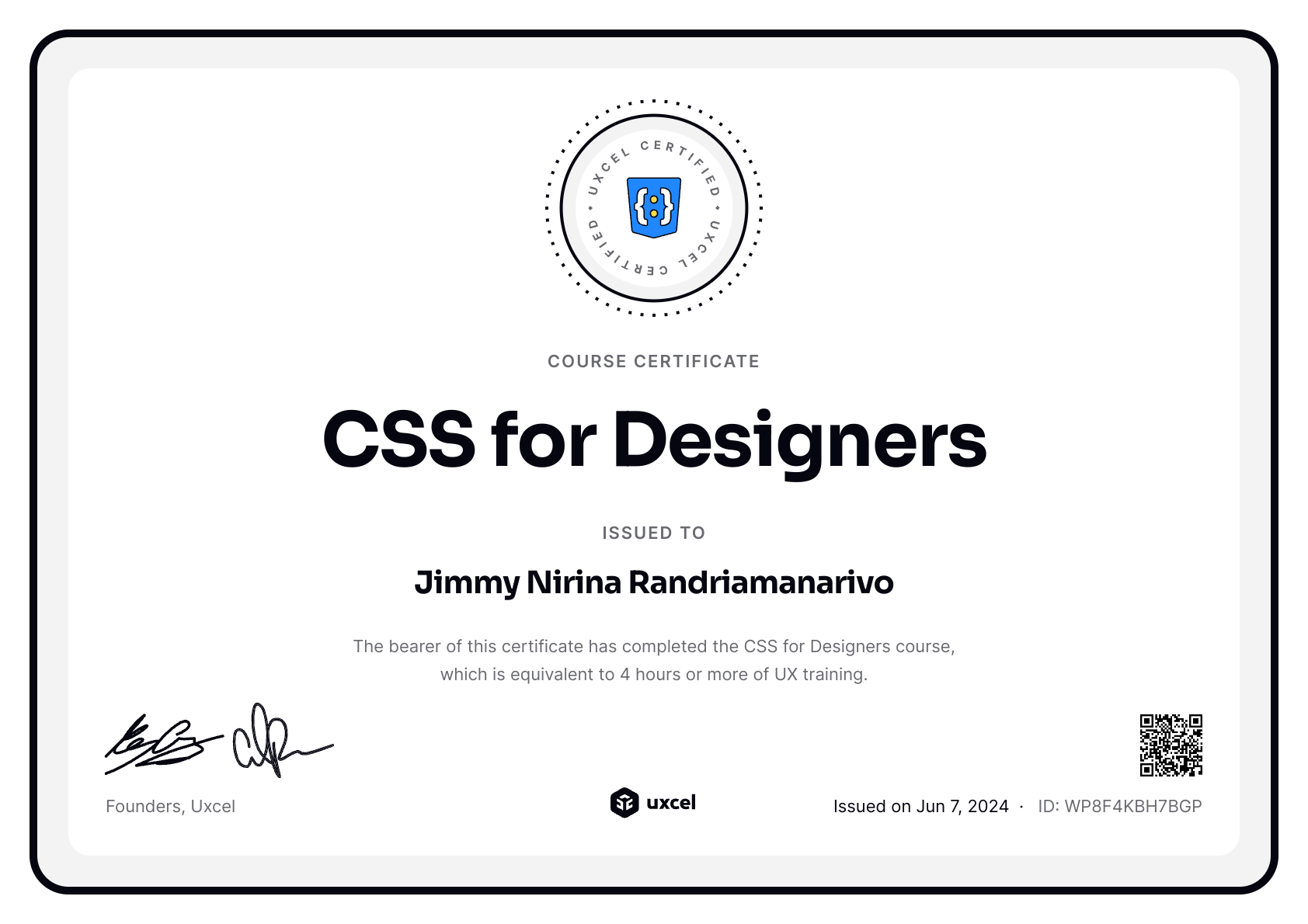 Nirina Randriamanarivo's certificate